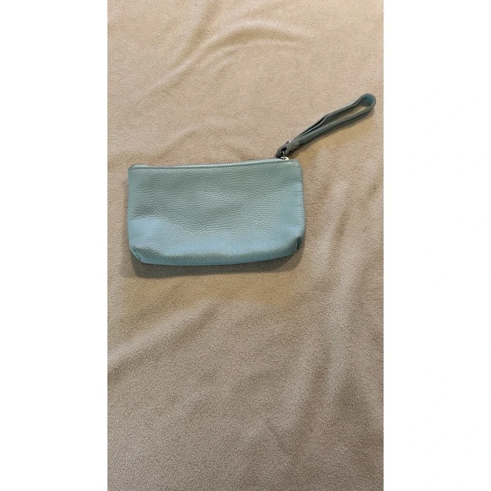 In Pell Italy Blue Pebbled Genuine Leather Zip Wristlet Pouch -‎ Pre Owned